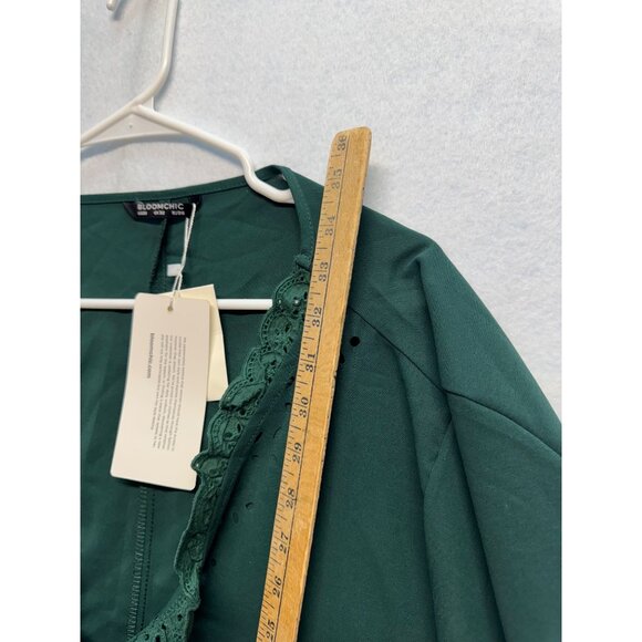Bloomchic Womens Plus Size Button-Up Blouse Eyelet & Lace Trim Green Size 32 - Picture 8 of 12